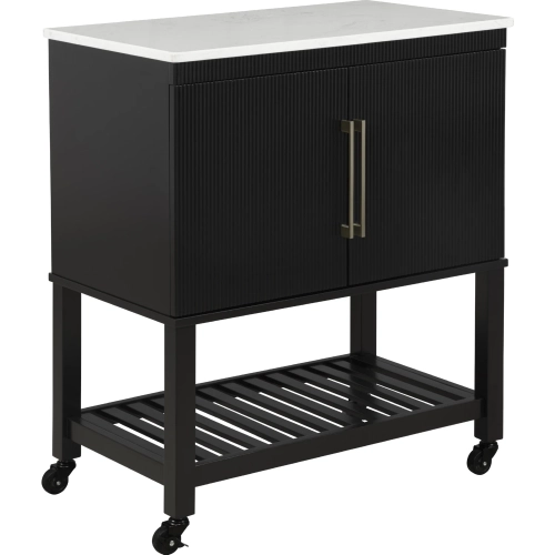 Kolton Kitchen Cart in Black Wood & White Stone