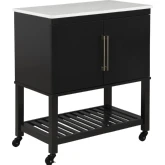 Kolton Kitchen Cart in Black Wood & White Stone