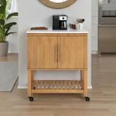 Kolton Kitchen Cart in Natural Wood & White Stone