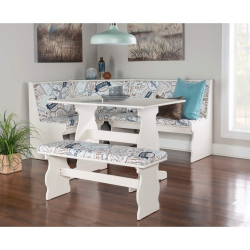 Sasha Dining Nook Set in White & Coffee Pattern Fabric