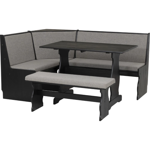 Sasha Dining Nook Set in Black Wood & Grey Fabric