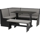 Sasha Dining Nook Set in Black Wood & Grey Fabric
