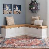 Tobin Dining Nook in Wood, White & Beige Fabric by Linon