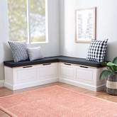 Tobin Dining Nook in Wood, White & Black Stripe Fabric by Linon