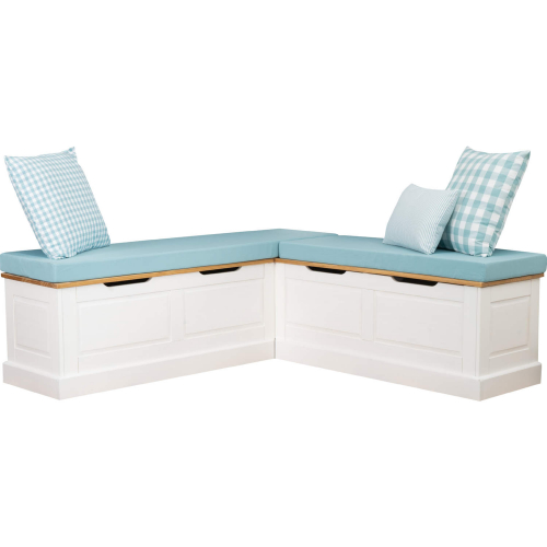 Tobin Backless Dining Nook in White & Natural Wood & Seafoam Fabric