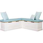 Tobin Backless Dining Nook in White & Natural Wood & Seafoam Fabric