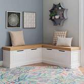 Tobin Dining Nook in White Wood & Beige Fabric by Linon
