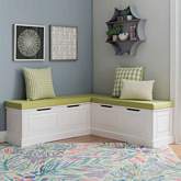 Tobin Dining Nook in White Wood & Green Fabric by Linon
