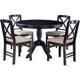 Tobin 5 Piece Dining Set in Black Wood & Beige Fabric