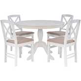 Tobin 5 Piece Dining Set in White Wood & Beige Fabric