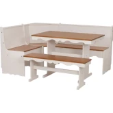 Clara Dining Nook in Cottage White & Carmel Brown Wood