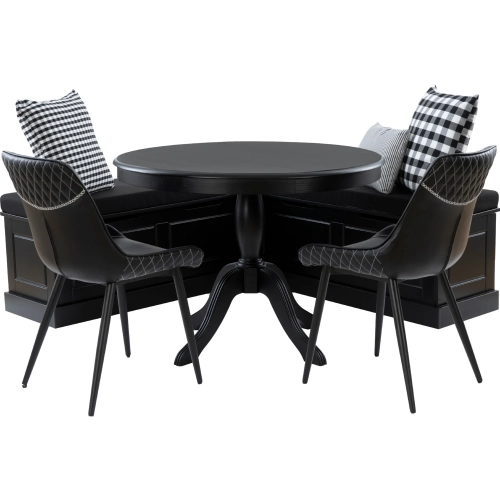 Tobin 5 Piece Dining Nook Set in Black Wood & Black Vegan Leather