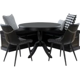 Tobin 5 Piece Dining Nook Set in Black Wood & Black Vegan Leather