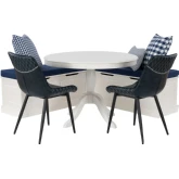 Tobin 5 Piece Dining Nook Set in White Wood, Blue Fabric & Blue Vegan Leather