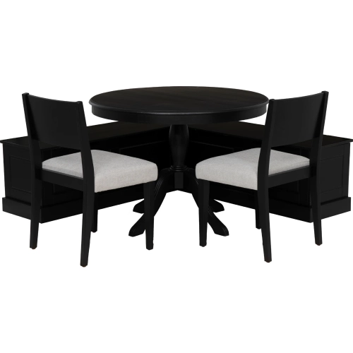 Tobin 4 Piece Dining Nook Set in Black Wood & Light Grey Fabric