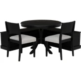 Tobin 4 Piece Dining Nook Set in Black Wood & Light Grey Fabric