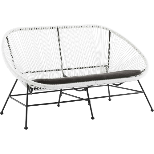 Millicent Outdoor Loveseat in Black Metal & White Rope