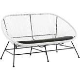 Millicent Outdoor Loveseat in Black Metal & White Rope