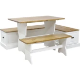 Colby Backless Dining Nook in White & Honey Brown Wood