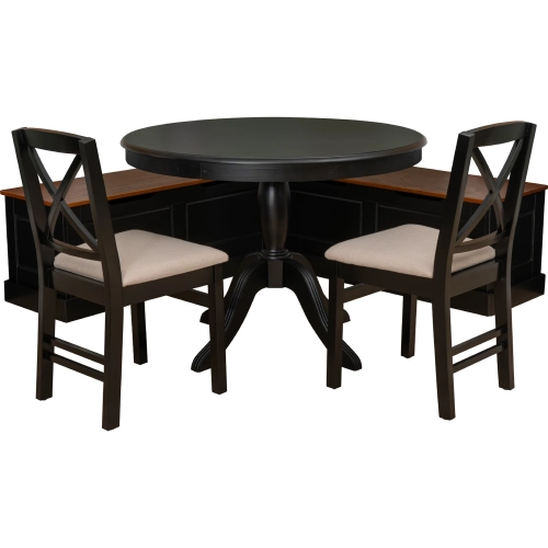 Tobin 4 Piece Dining Nook Set in Black, Walnut Brown Wood & Beige Fabric