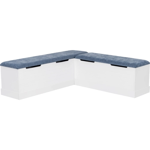 Nova Backless Dining Nook in White Wood & Blue Fabric