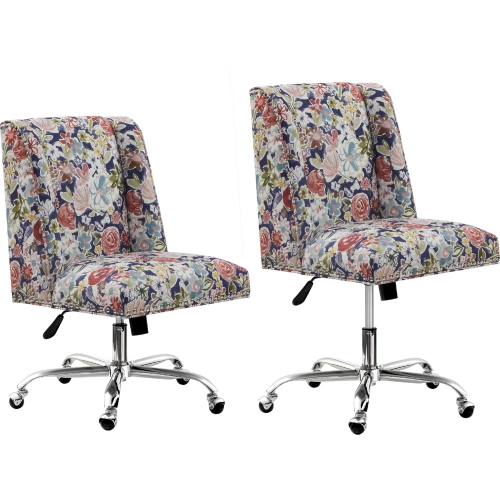 Draper Office Chair in Navy Blue & Multicolor Floral Fabric & Chrome
