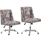 Draper Office Chair in Navy Blue & Multicolor Floral Fabric & Chrome