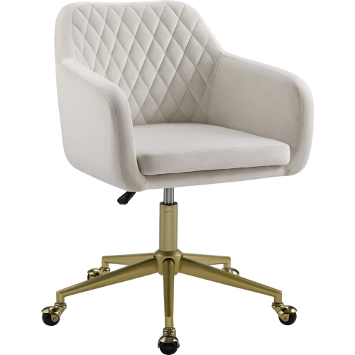 Imogen Office Chair in Quilted Off White Fabric & Gold