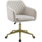 Imogen Office Chair in Quilted Off White Fabric & Gold