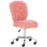 Linon Armless Office Chair in Blush Faux Flokati Fabric