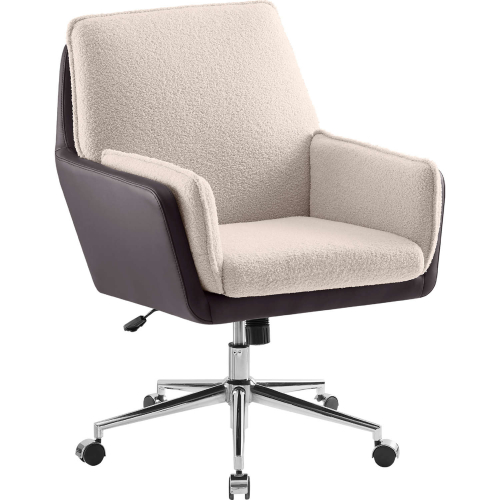 Mabry Swivel Office Chair in Brown Eco Leather & Beige Faux Sherpa