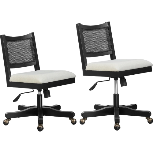 Bauer Swivel Office Chair in Black Wood & Cream Fabric