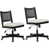 Bauer Swivel Office Chair in Black Wood & Cream Fabric