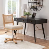 Bauer Swivel Office Chair in Natural Wood & Cream Fabric