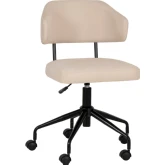 Tristan Swivel Office Chair in Beige Fabric & Black Metal