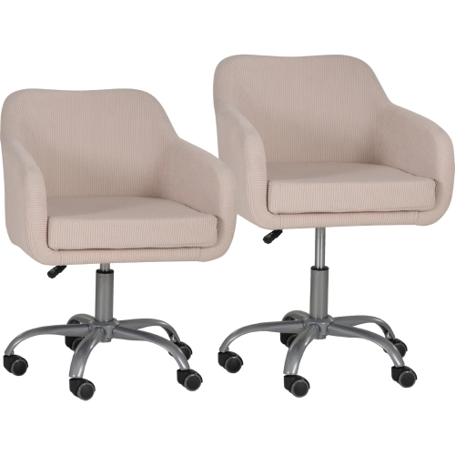 Rylen Office Chair in Silver Metal & Pink Corduroy Fabric