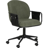 Karri Adjustable Office Chair in Black Vegan Leather & Olive Green Fabric