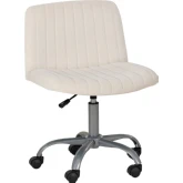 Stratton Office Chair in Channel Tufted Off White Velvet Fabric & Silver