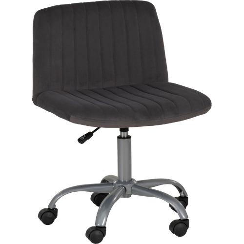 Stratton Office Chair in Channel Tufted Grey Velvet Fabric & Silver
