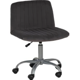 Stratton Office Chair in Channel Tufted Grey Velvet Fabric & Silver