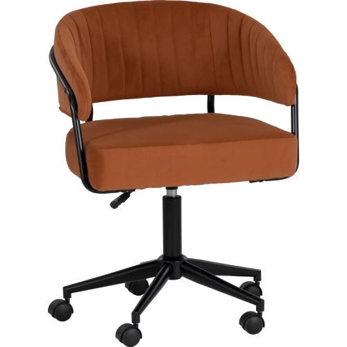 Prestwick Office Chair in Black Metal & Channel Tufted Caramel Brown Fabric