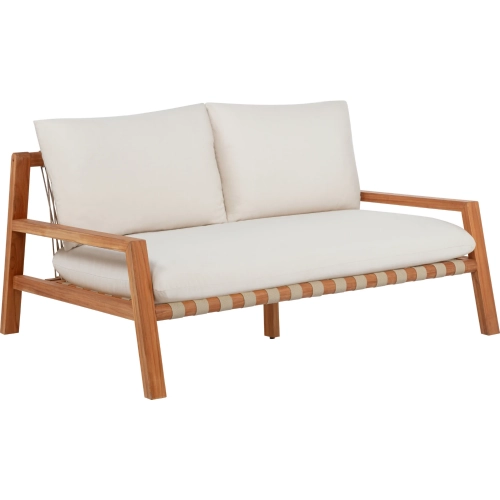 Cassius Outdoor Slanted Back Loveseat in Natural Wood & Off White Sunbrella