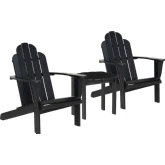 Adirondack 3 Piece Chair & Side Table Set in Black Acacia Wood