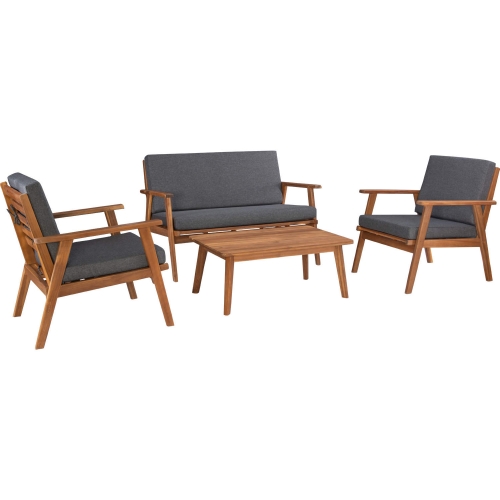 Cole Outdoor 4 Piece Loveseat Set in Walnut Finish & Grey Fabric