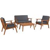 Cole Outdoor 4 Piece Loveseat Set in Walnut Finish & Grey Fabric