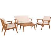 Cole Outdoor 4 Piece Loveseat Set in Natural Wood & Neutral Fabric