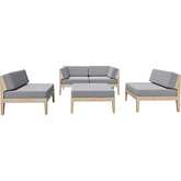 Summerlyn 4 Piece Outdoor Sectional Sofa Set in Natural Wood & Grey Fabric