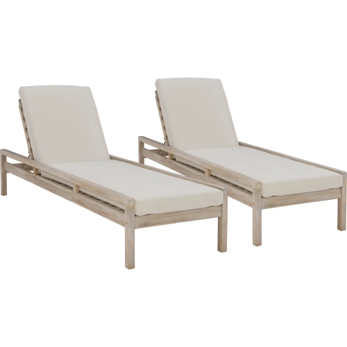 Teagon Outdoor Chaise in Natural Wood & Beige Fabric (Set of 2)