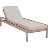 Teagon Outdoor Chaise Lounge in White Wash Wood & Beige Fabric