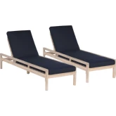 Teagon Outdoor Chaise Lounger in Natural Wood & Navy Blue Fabric (Set of 2)